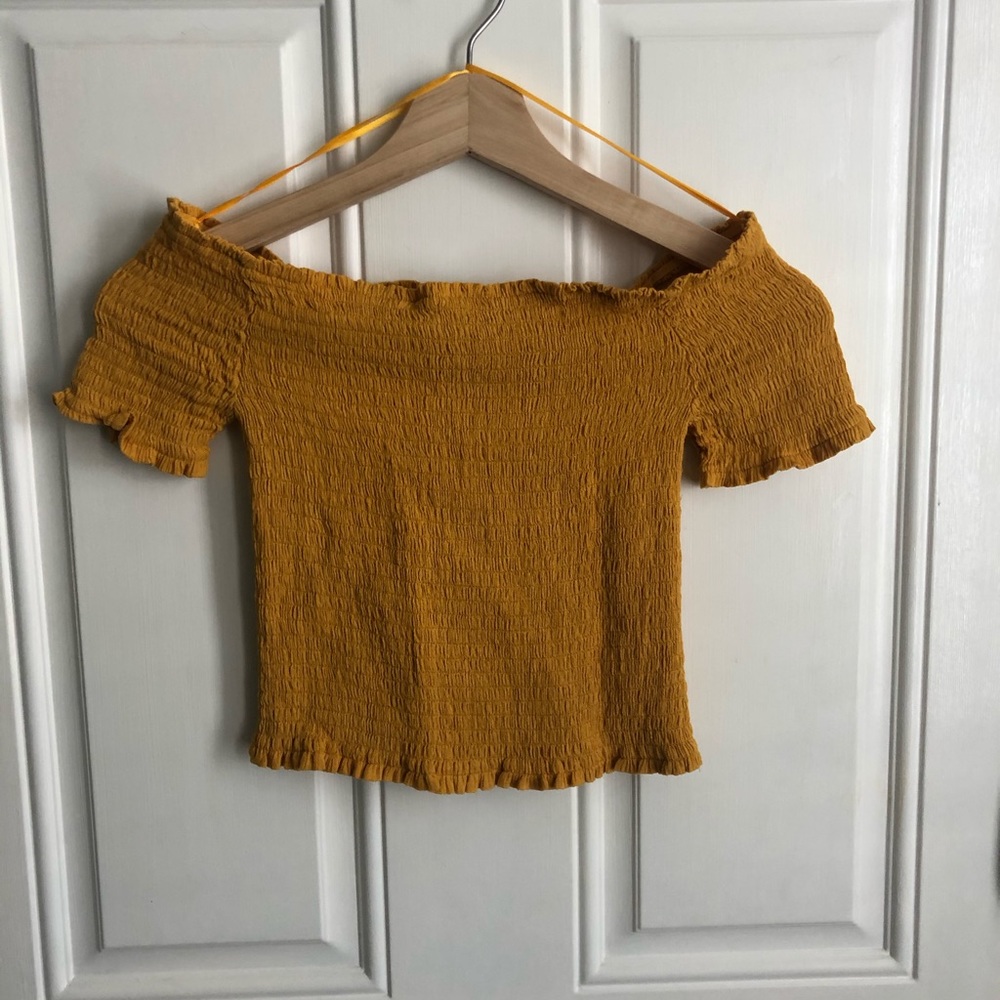Mustard Yellow Off The Shoulder Cropped Top